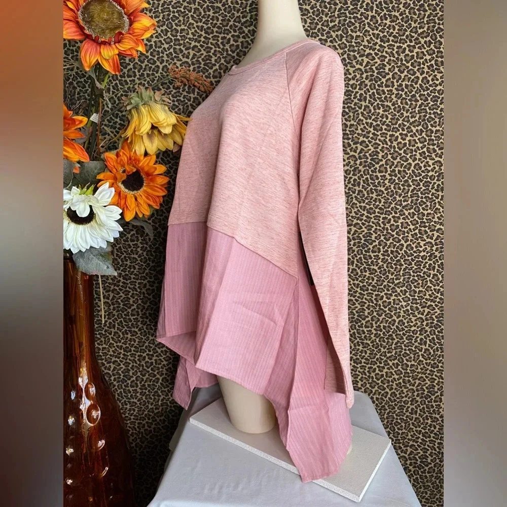 🌴3/$30🌴DOE & RAE Dusty Pink Hi-Low Striped Layered Top NWT - Picture 4 of 8